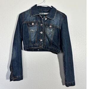 Dollhouse Women's Size XS Cropped 90s Y2K Inspired Denim Button-Up Jean Jacket